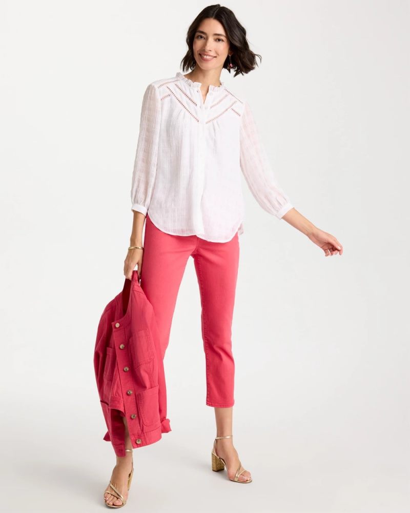 Chicos Cutwork Trim Chiffon Blouse - ALABASTER