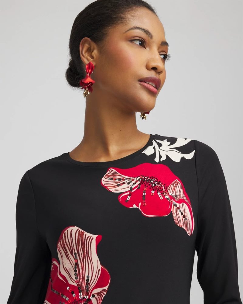 Chicos Embellished Floral Maxi Dress - BLACK