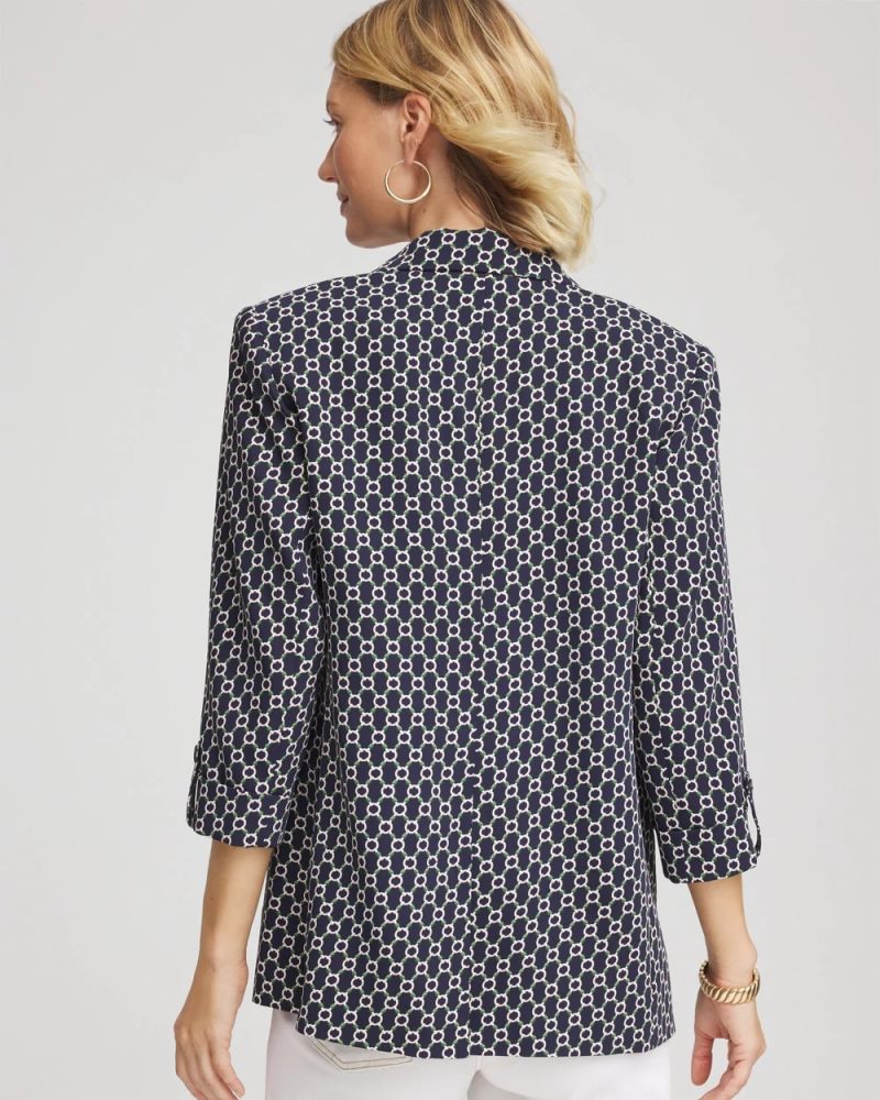 Chicos Printed Soft Crepe Blazer - PASSPORT BLUE