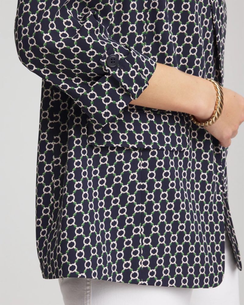 Chicos Printed Soft Crepe Blazer - PASSPORT BLUE