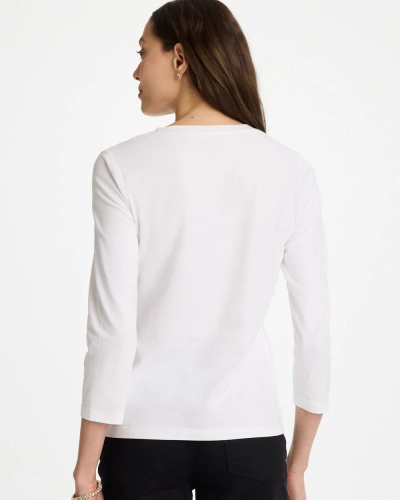 Chicos Printed Cotton Stretch 3/4 Sleeve Tee - BLACK