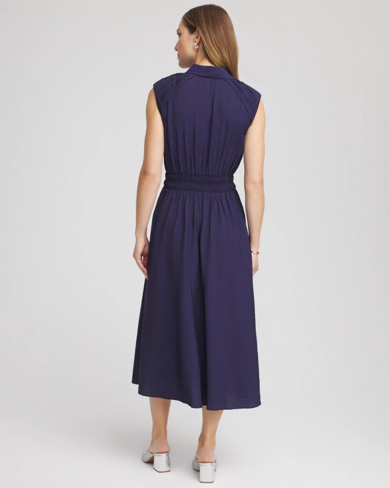Chicos Smocked-Waist Shirtdress - PASSPORT BLUE