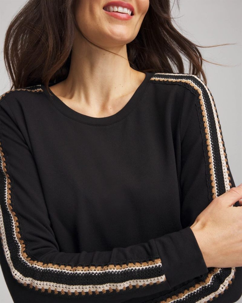 Chicos Zenergy® Lattice-Trim Pullover Top - BLACK