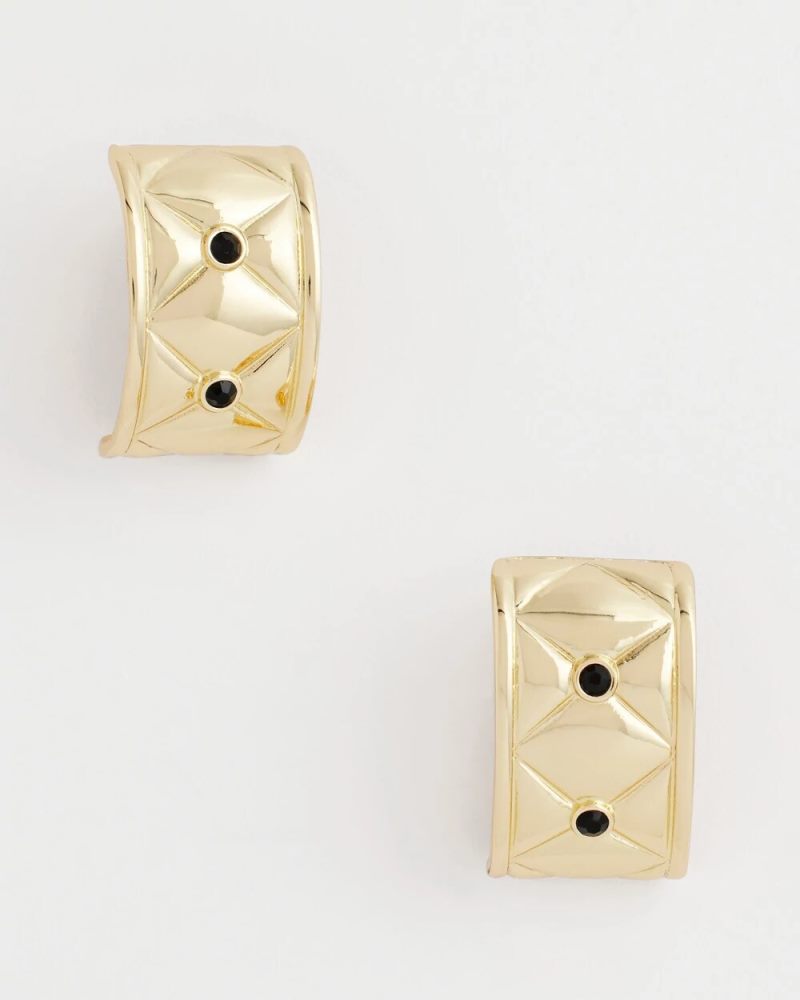 Chicos Black & Gold QuiltedClip on Earrings - GOLD