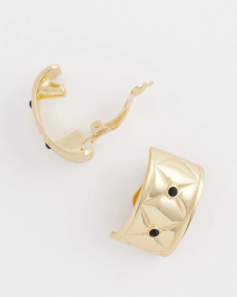 Chicos Black & Gold QuiltedClip on Earrings - GOLD