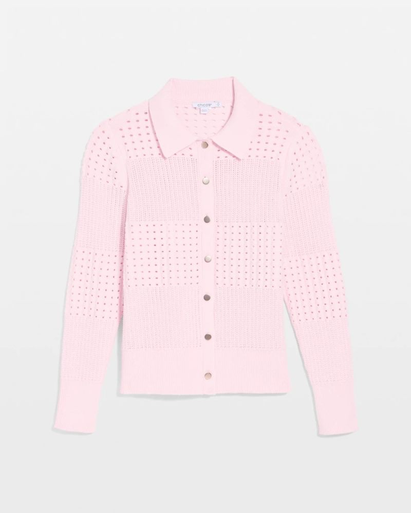 Chicos Textured Button-Front Cardigan - SWEET BLOSSOM