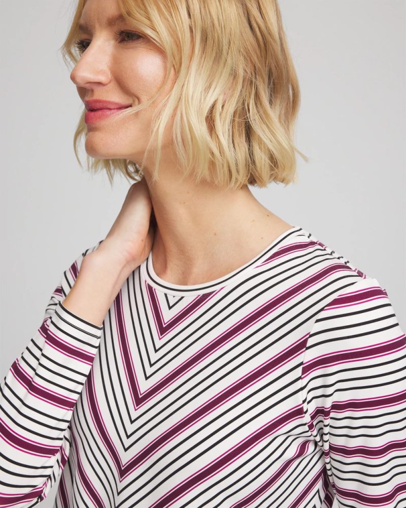 Chicos Zenergy® Soft Brushed Striped Top - DEEP CHIANTI