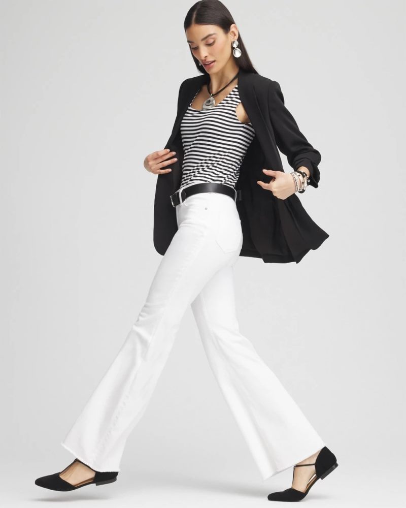 Chicos Girlfriend No Stain Frayed Flared Jeans - ALABASTER