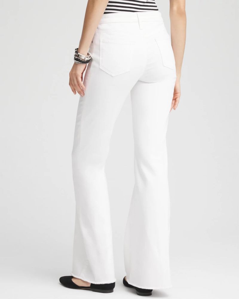Chicos Girlfriend No Stain Frayed Flared Jeans - ALABASTER