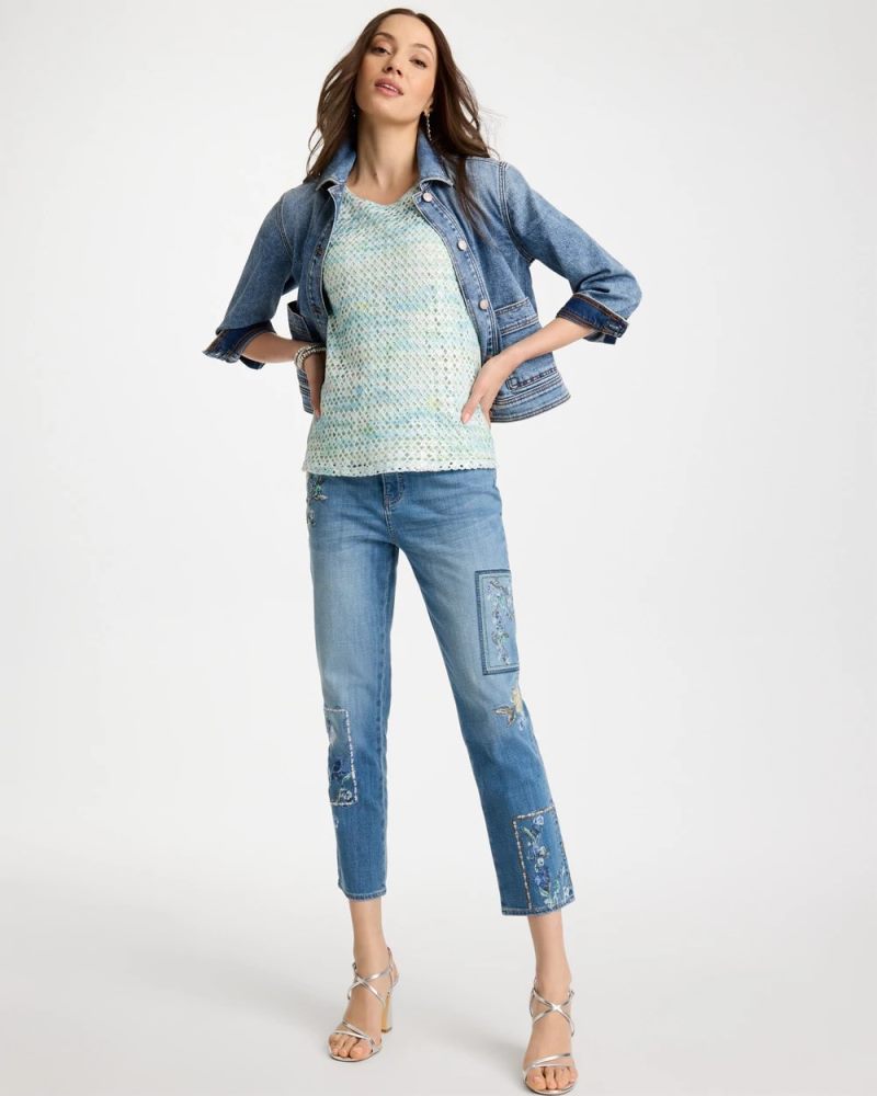 Chicos Floral Patchwork Girlfriend Crop Jeans - AQUAMARINE INDIGO
