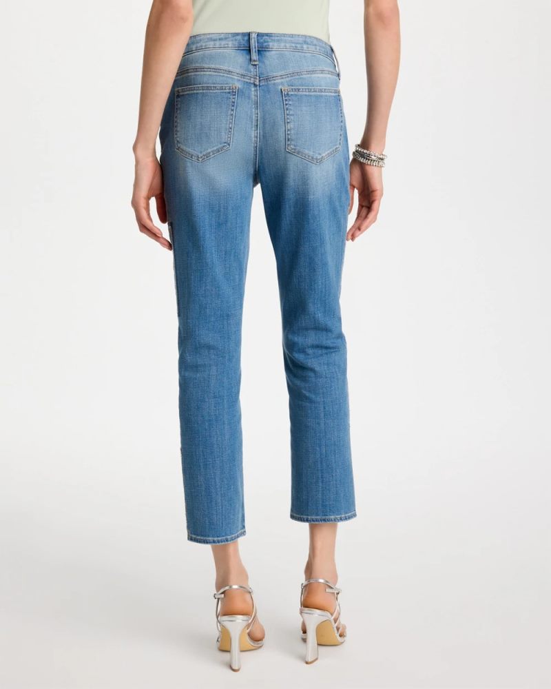Chicos Floral Patchwork Girlfriend Crop Jeans - AQUAMARINE INDIGO
