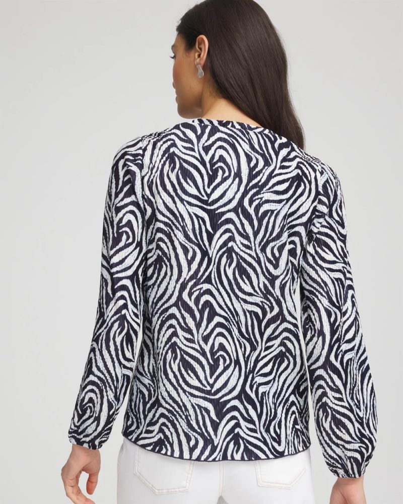 Chicos Zebra Waves Crinkle Top - PASSPORT BLUE