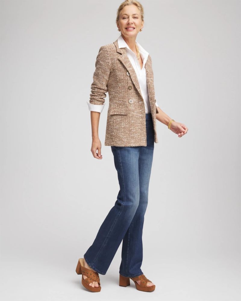 Chicos Tweed Double-Breasted Blazer - CAFE AROMA