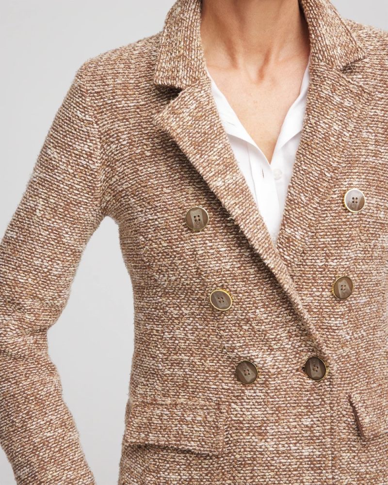 Chicos Tweed Double-Breasted Blazer - CAFE AROMA