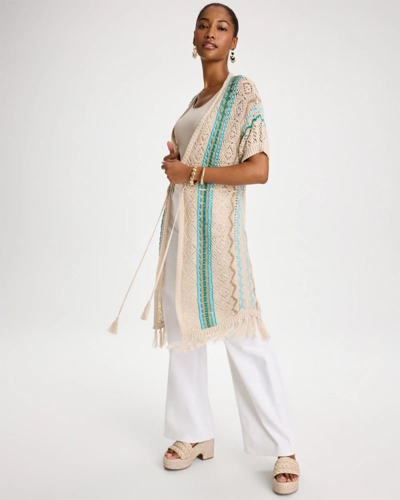 Chicos Rainbow Crochet Pointelle Vest - BONDI BLUE