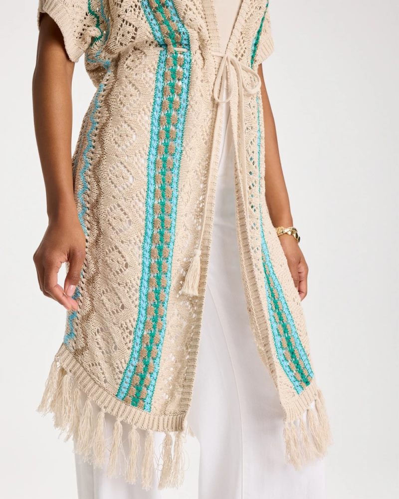 Chicos Rainbow Crochet Pointelle Vest - BONDI BLUE