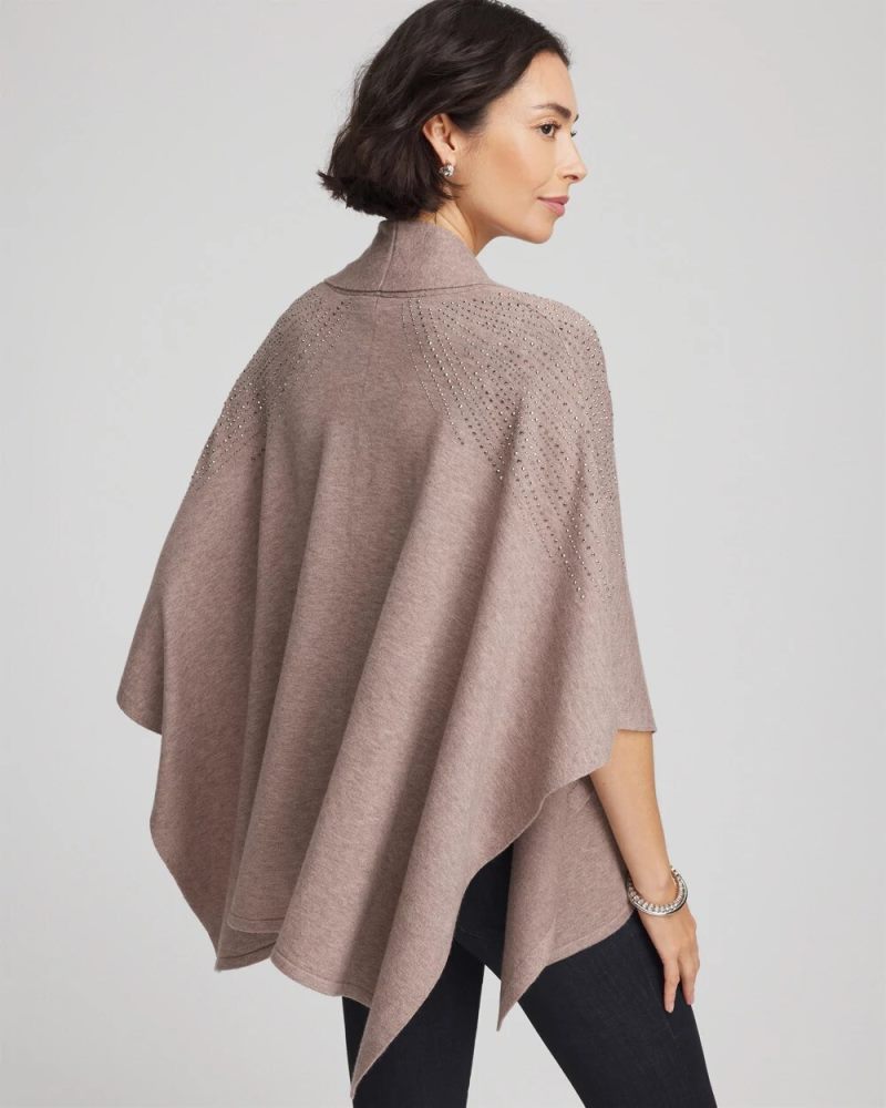 Chicos Embellished Shawl Collar Ruana - TAUPE HEATHER