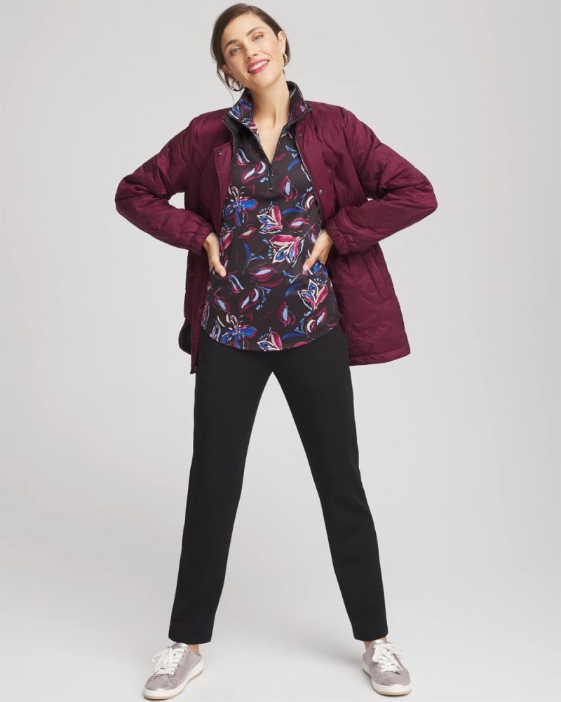 Chicos Zenergy® UPF Floral Half-Zip Pullover Top - DEEP CHIANTI