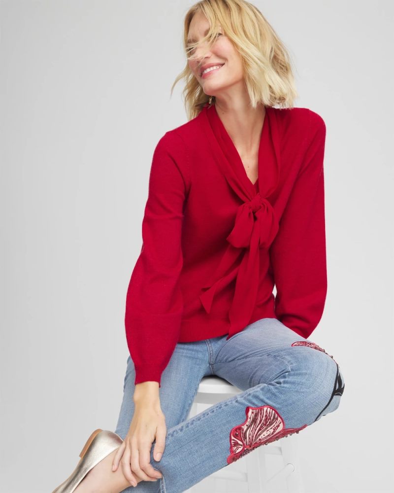 Chicos Bow-Detailed Sweater - CARMINE RED