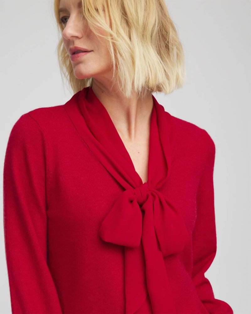 Chicos Bow-Detailed Sweater - CARMINE RED