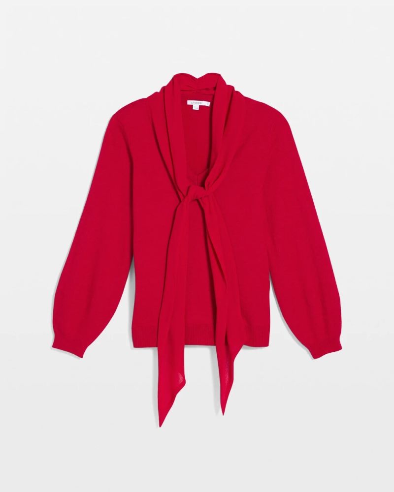 Chicos Bow-Detailed Sweater - CARMINE RED