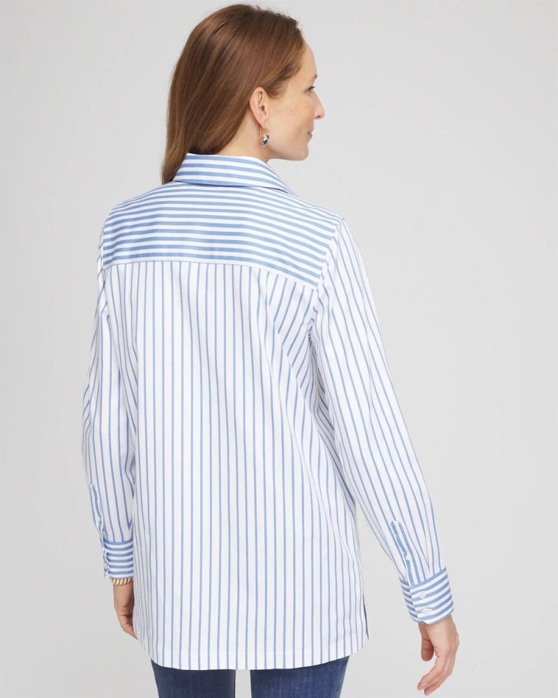 Chicos No Iron Stripe Mix Tunic - TIDAL BLUE