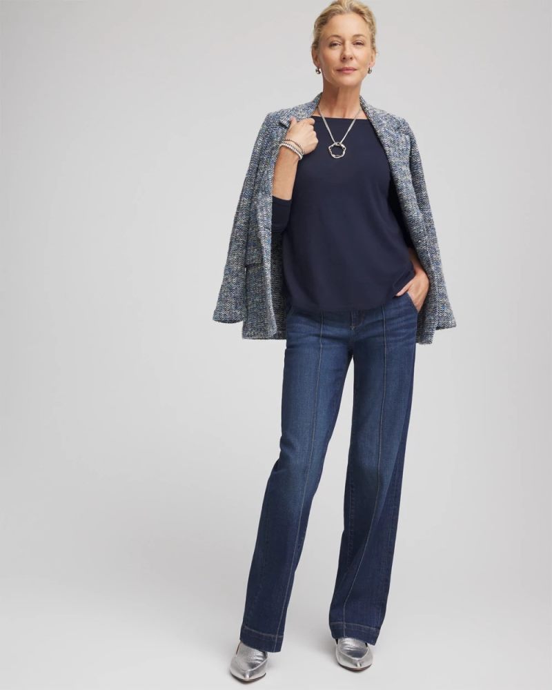 Chicos Ella Bateau Pullover Sweater - PASSPORT BLUE