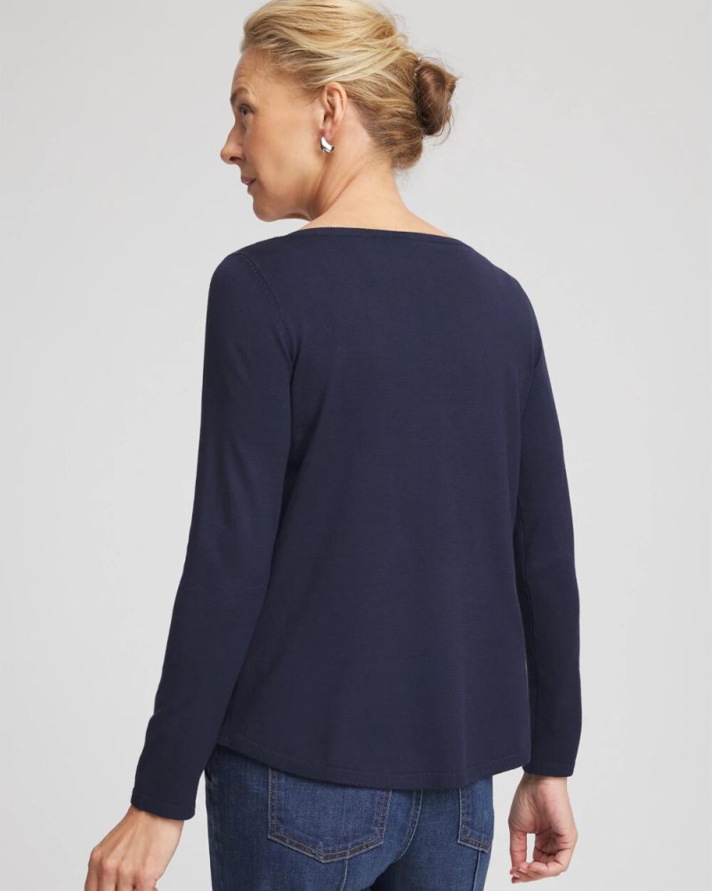 Chicos Ella Bateau Pullover Sweater - PASSPORT BLUE