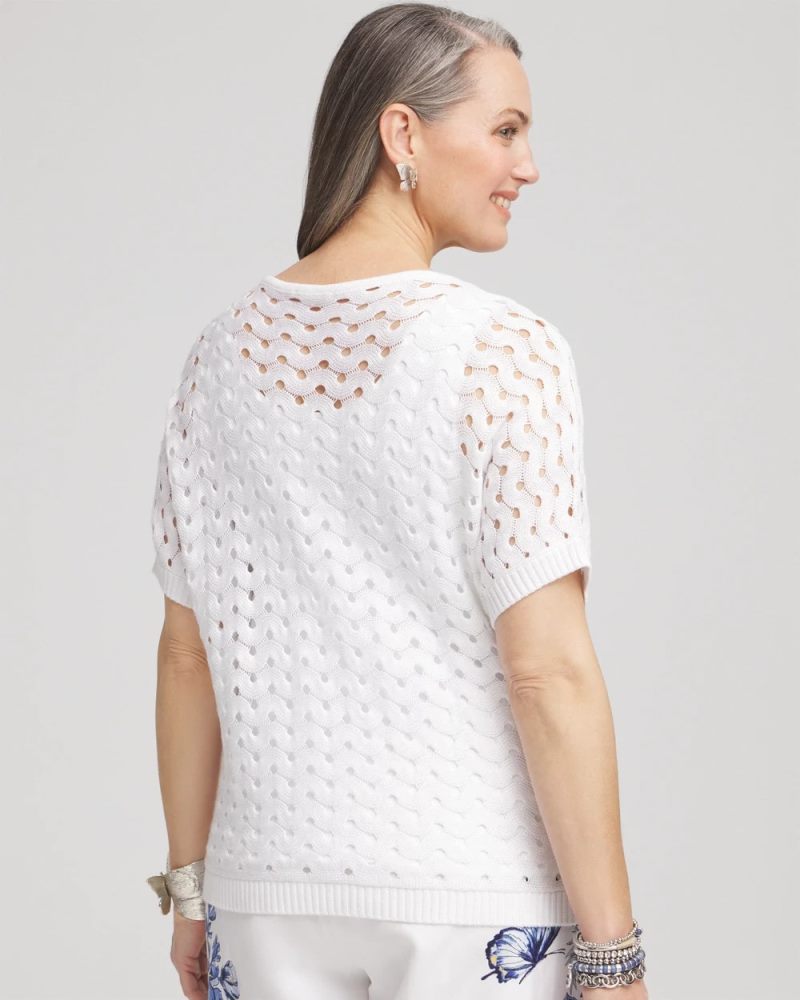 Chicos Dolman Pointelle Sweater - ALABASTER