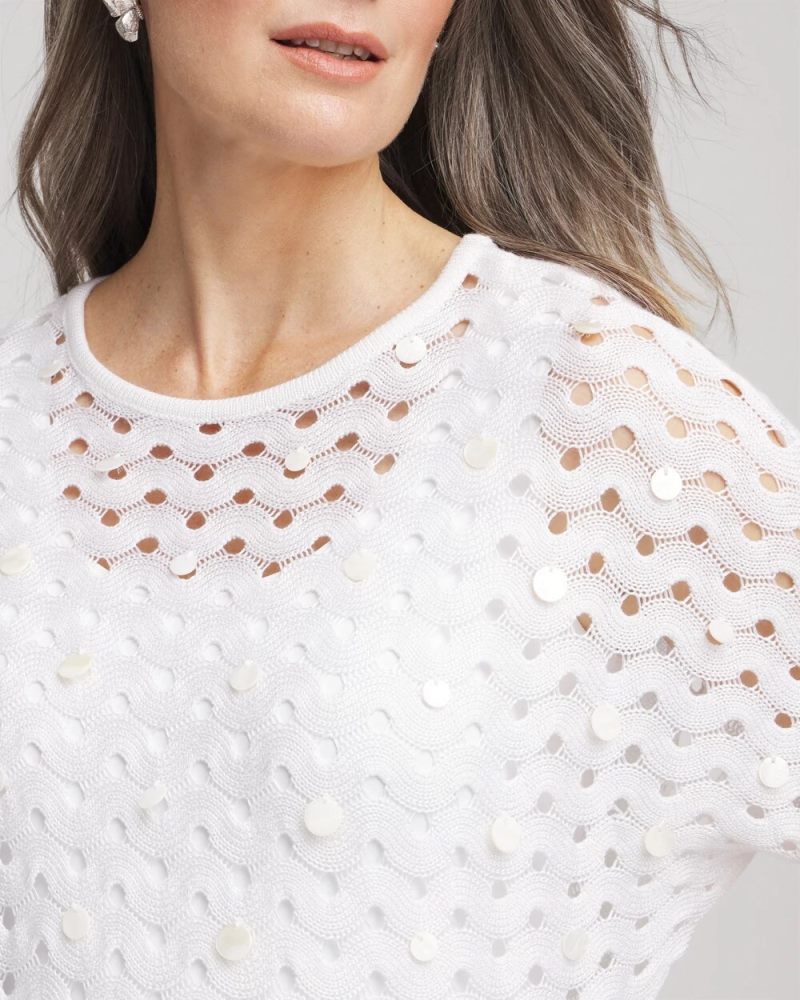 Chicos Dolman Pointelle Sweater - ALABASTER