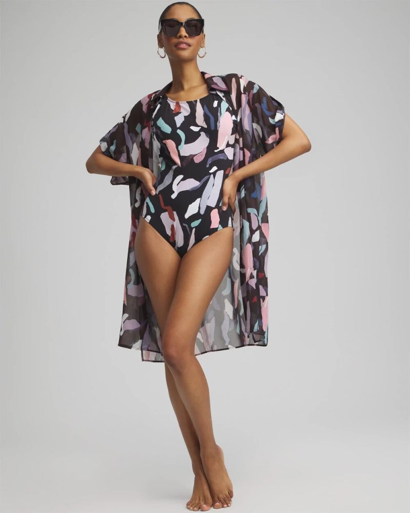 Chicos Gottex Rocky High Neck One Piece Swimsuit - BLACK/WHITE