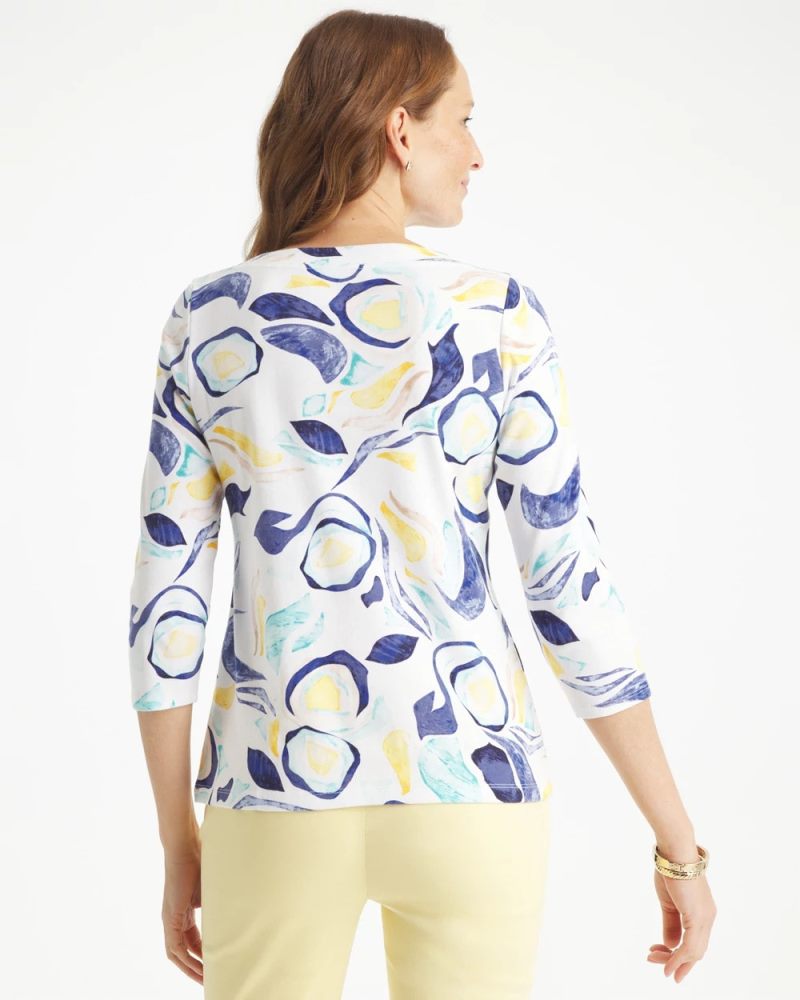 Chicos Abstract Pima 3/4 Sleeve Tee - PASSPORT BLUE