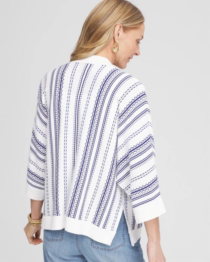 Chicos Island Motif Embroidered Cardigan - ALABASTER