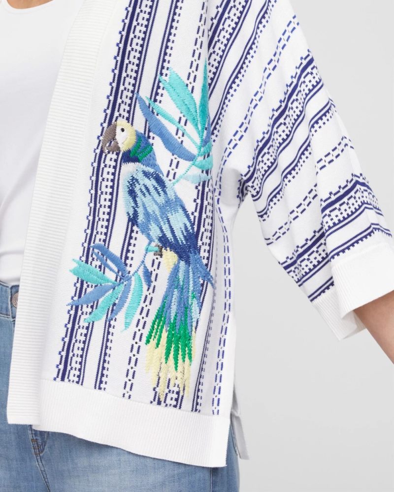 Chicos Island Motif Embroidered Cardigan - ALABASTER
