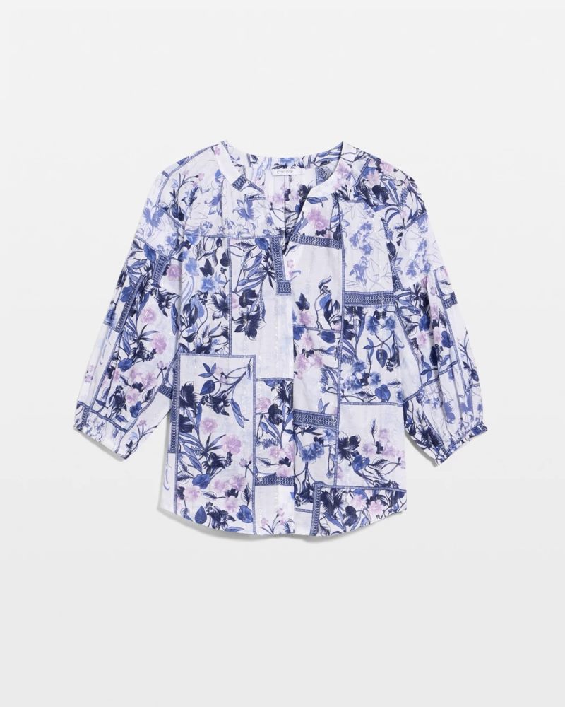 Chicos Cotton Printed Billow Sleeve Blouse - AMPARO BLUE