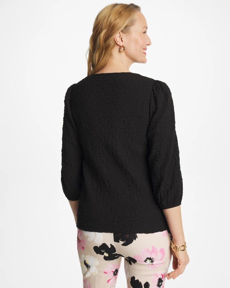 Chicos Textured Feminine Tee - BLACK