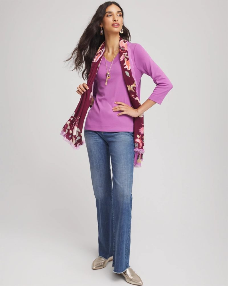 Chicos Pima Cotton 3/4 Sleeve Tee - GOOSEBERRY