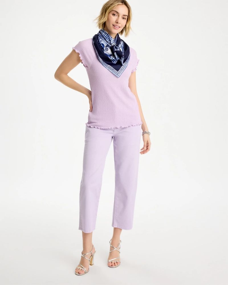 Chicos Textured Knit Lettuce Raglan Tee - ORCHID MIST