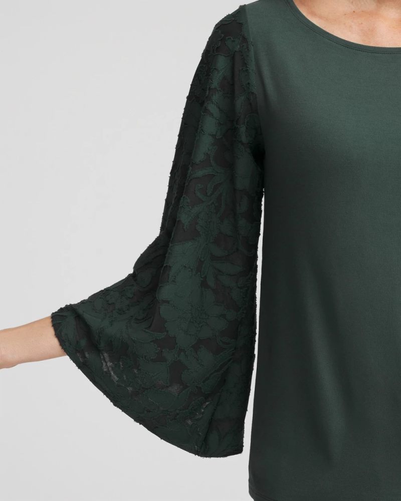 Chicos Touch of Cool™ Burnout Angel-Sleeved Top - DARKEST SPRUCE