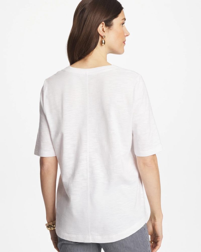 Chicos Cotton Slub V-Neck Tee - ALABASTER