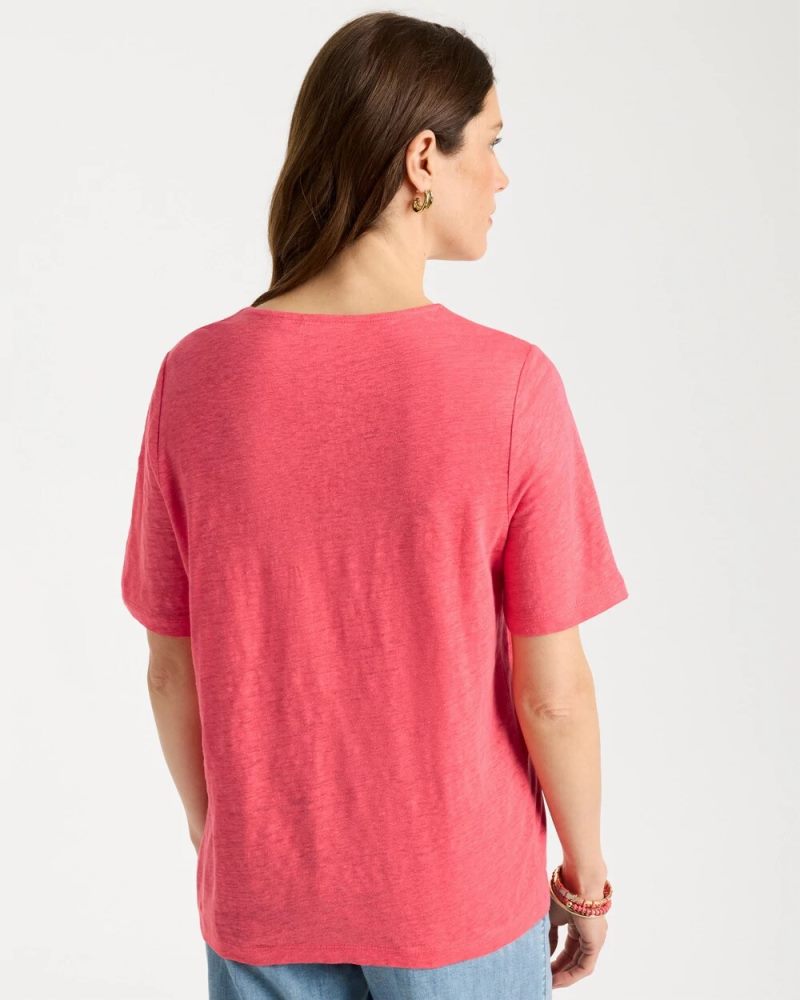 Chicos Flora Lace V-Neck Tee - CALYPSO CORAL
