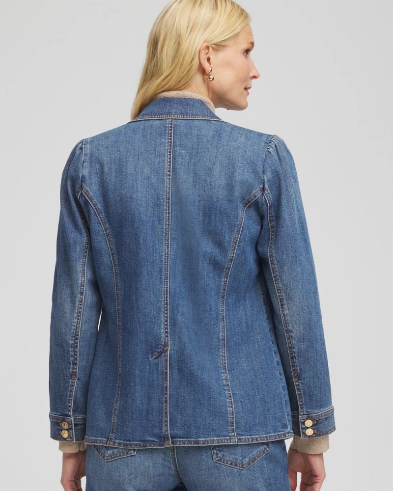 Chicos Pearl Brooch Denim Blazer - KIRUNA INDIGO