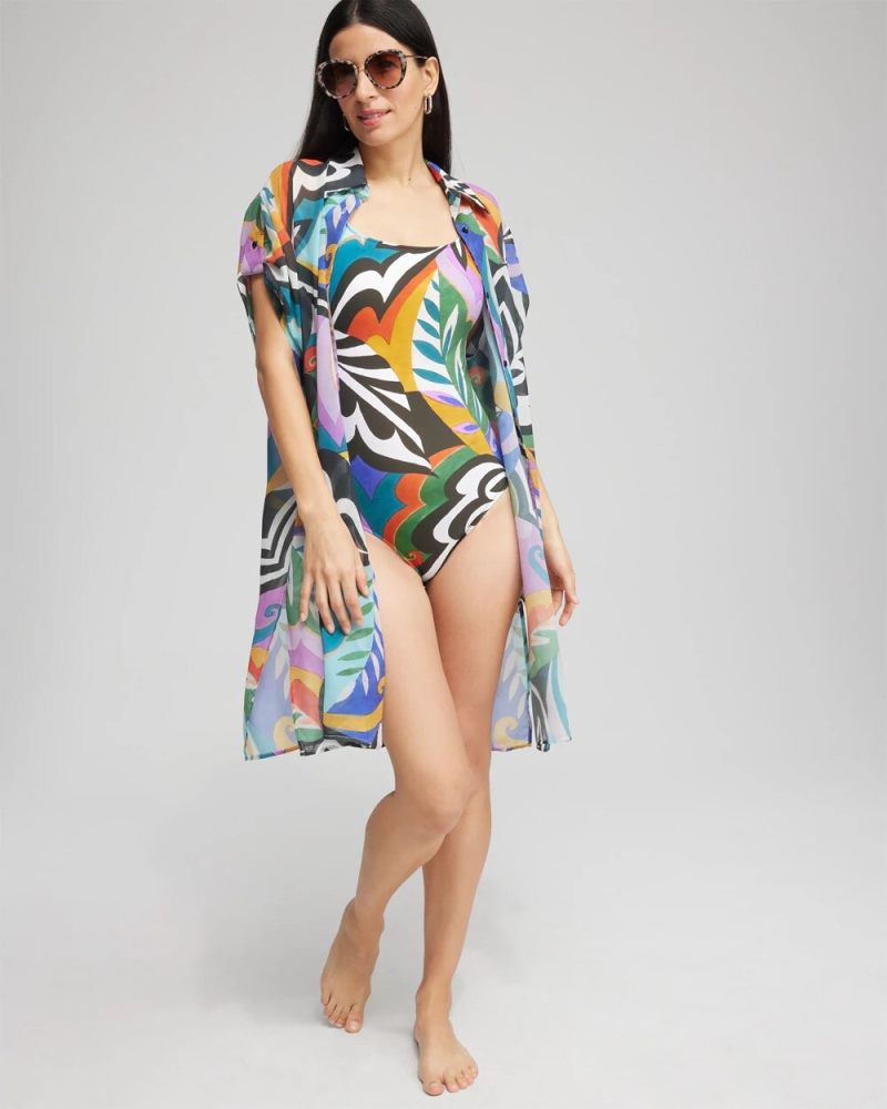 Chicos Gottex Print Square Neck One Piece Swimsuit - MULTI