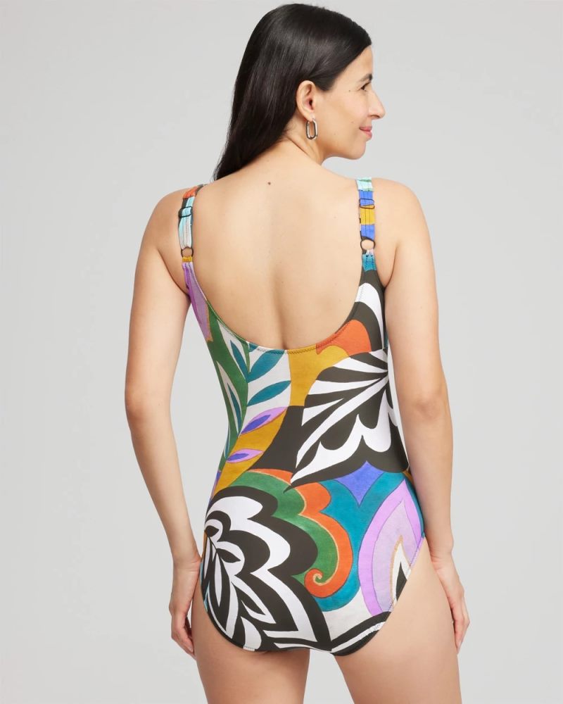 Chicos Gottex Print Square Neck One Piece Swimsuit - MULTI