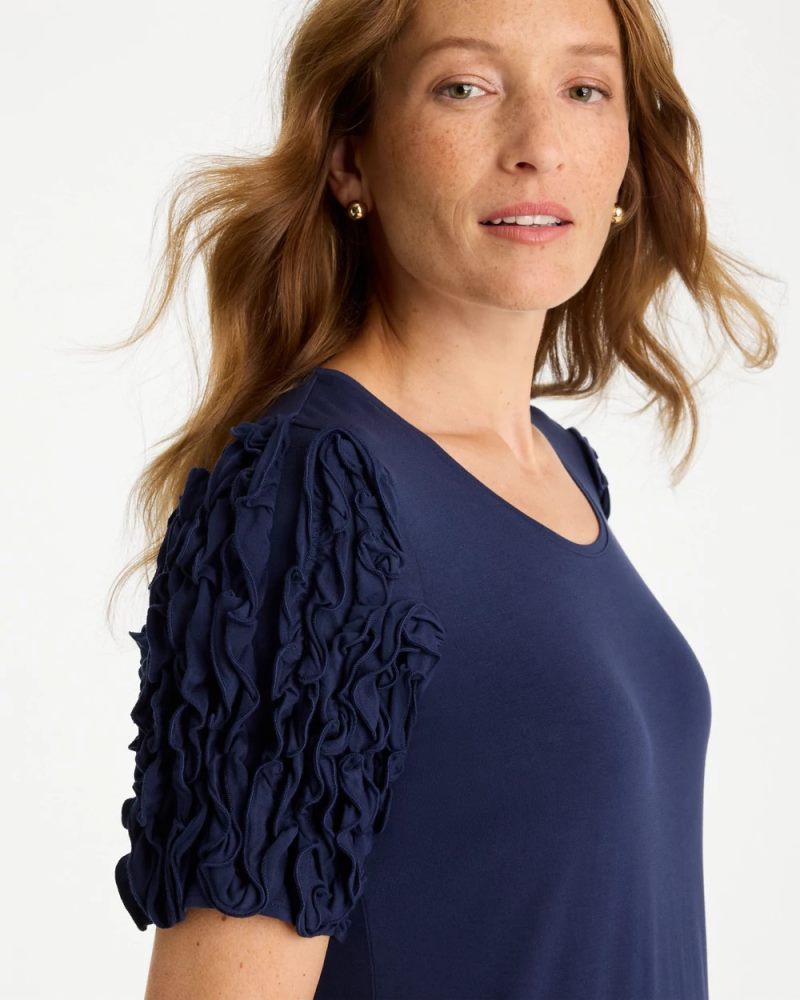 Chicos Knit 3D Sleeve Tee - PASSPORT BLUE
