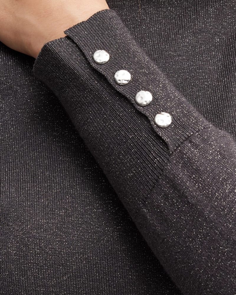 Chicos Grey Lurex Turtleneck Sweater - PEWTER