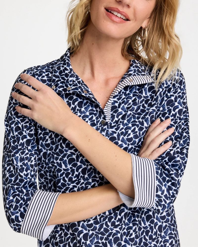 Chicos Zenergy® UPF Paint Snap Mockneck - PASSPORT BLUE