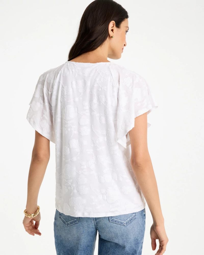 Chicos Burnout Floral Tee - ALABASTER