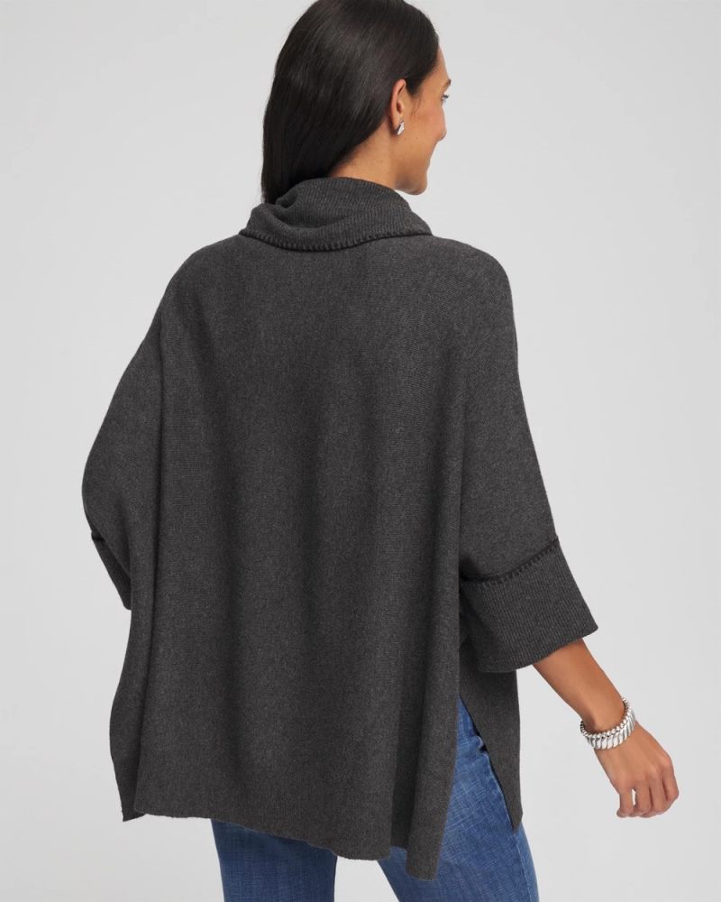Chicos Cowlneck Poncho - GRAPHITE HEATHER GRAY