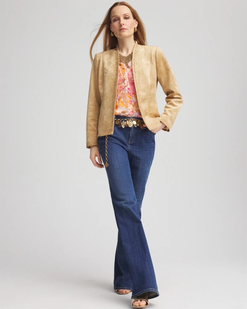 Chicos Faux Suede Peplum Jacket - BRONZE BARLEY